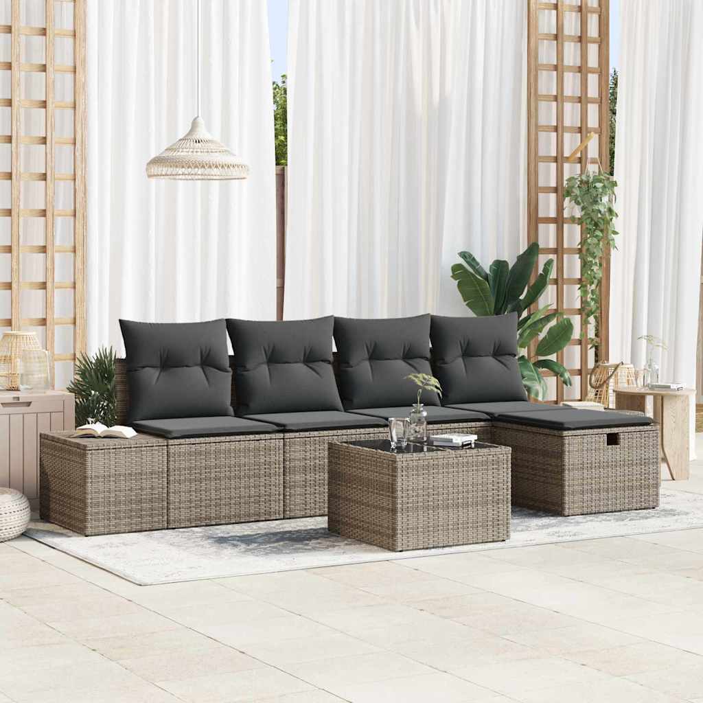 Ensemble de canapé de jardin avec coussin 6 pcs Gris polyrotin - XIOS