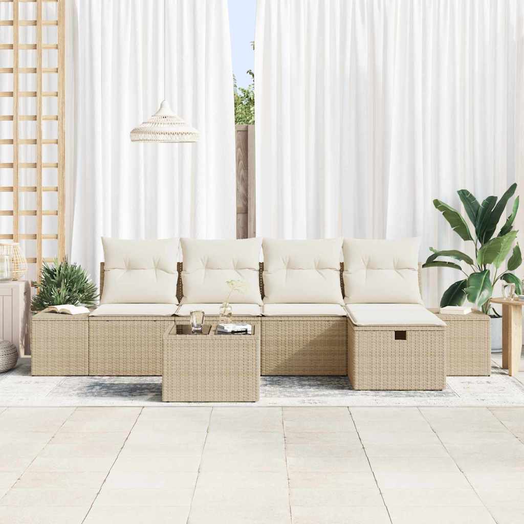 Ensemble de canapé de jardin avec coussin 6 pcs Beige polyrotin