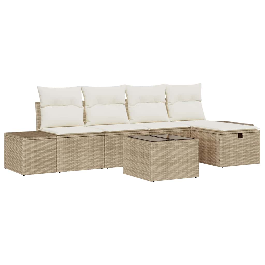 Ensemble de canapé de jardin avec coussin 6 pcs Beige polyrotin