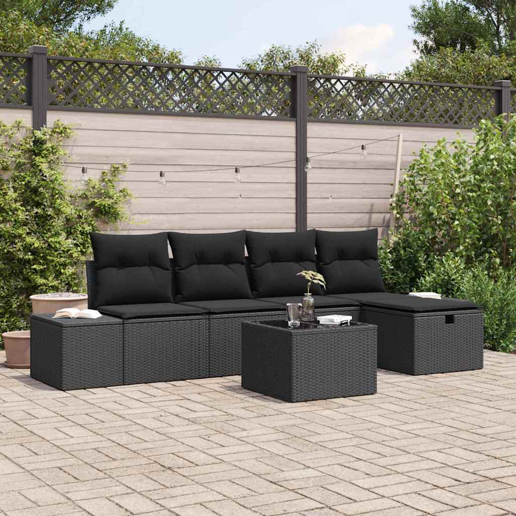 Ensemble de canapé de jardin avec coussin 6 pcs Noir polyrotin