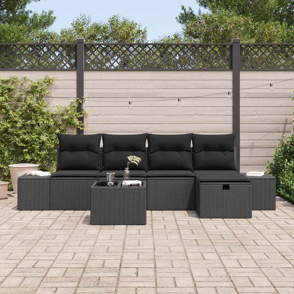 Ensemble de canapé de jardin avec coussin 6 pcs Noir polyrotin