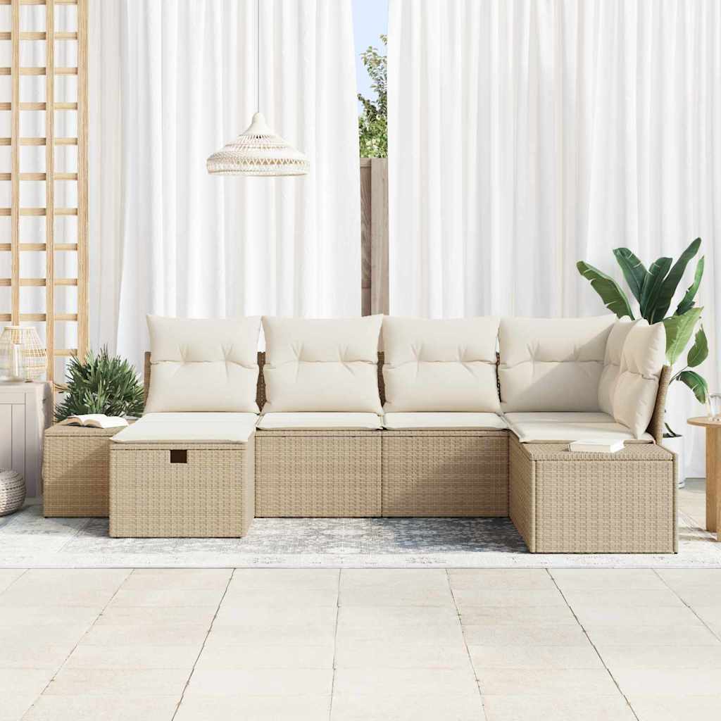 Ensemble de canapé de jardin avec coussin 6 pcs Beige polyrotin