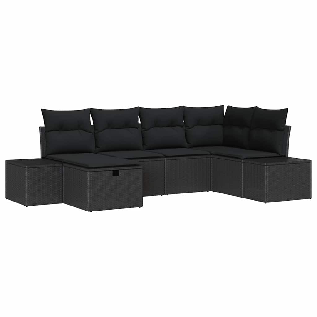 Ensemble de canapé de jardin avec coussin 6 pcs Noir polyrotin