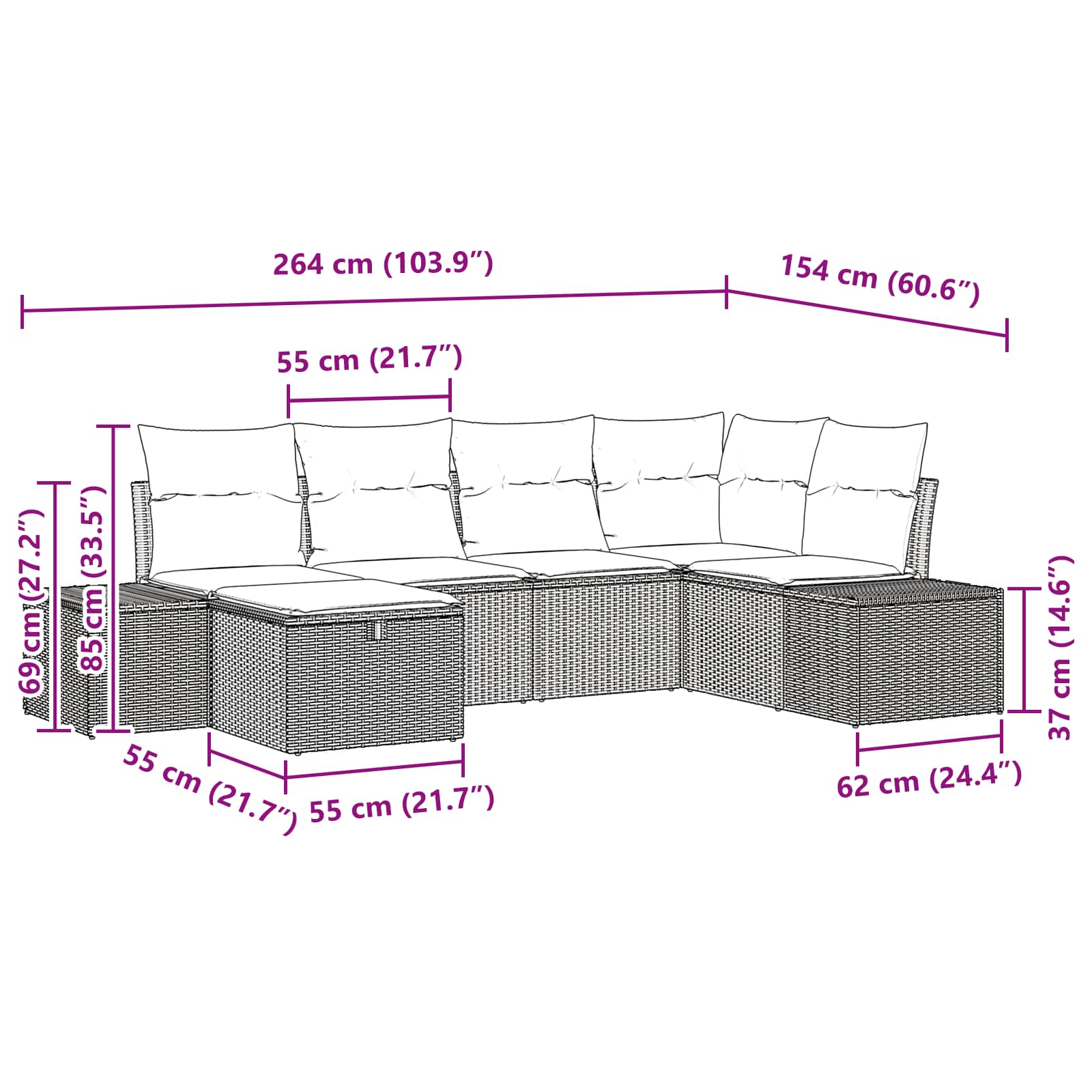 Ensemble de canapé de jardin 6 pcs Marron polyrotin - XIOS