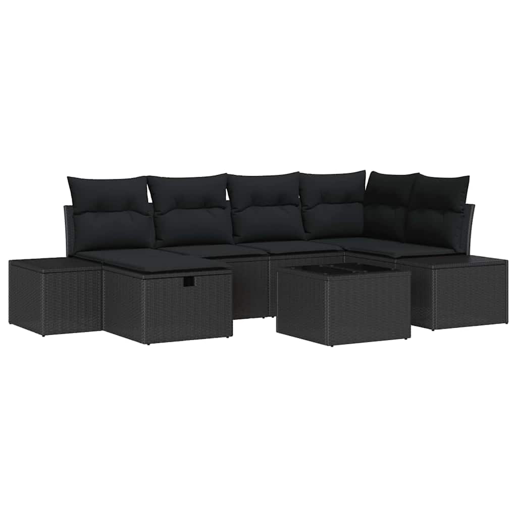Ensemble de canapé de jardin avec coussin 7 pcs Noir polyrotin