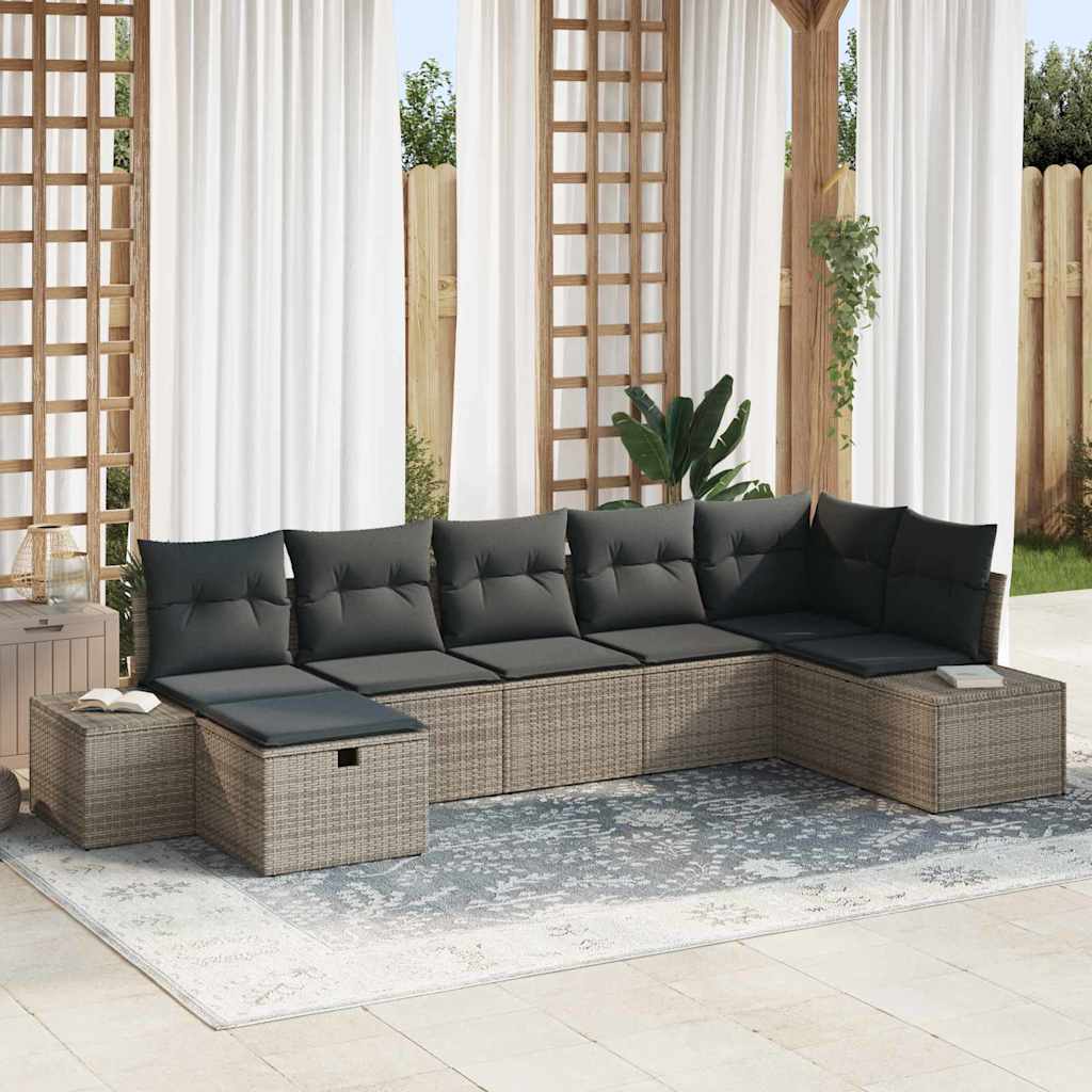 Ensemble de canapé de jardin avec coussin 7 pcs Gris polyrotin - XIOS