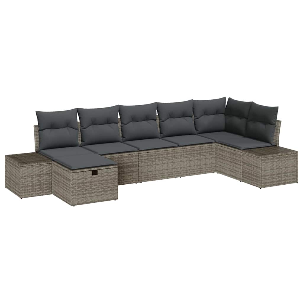 Ensemble de canapé de jardin avec coussin 7 pcs Gris polyrotin - XIOS