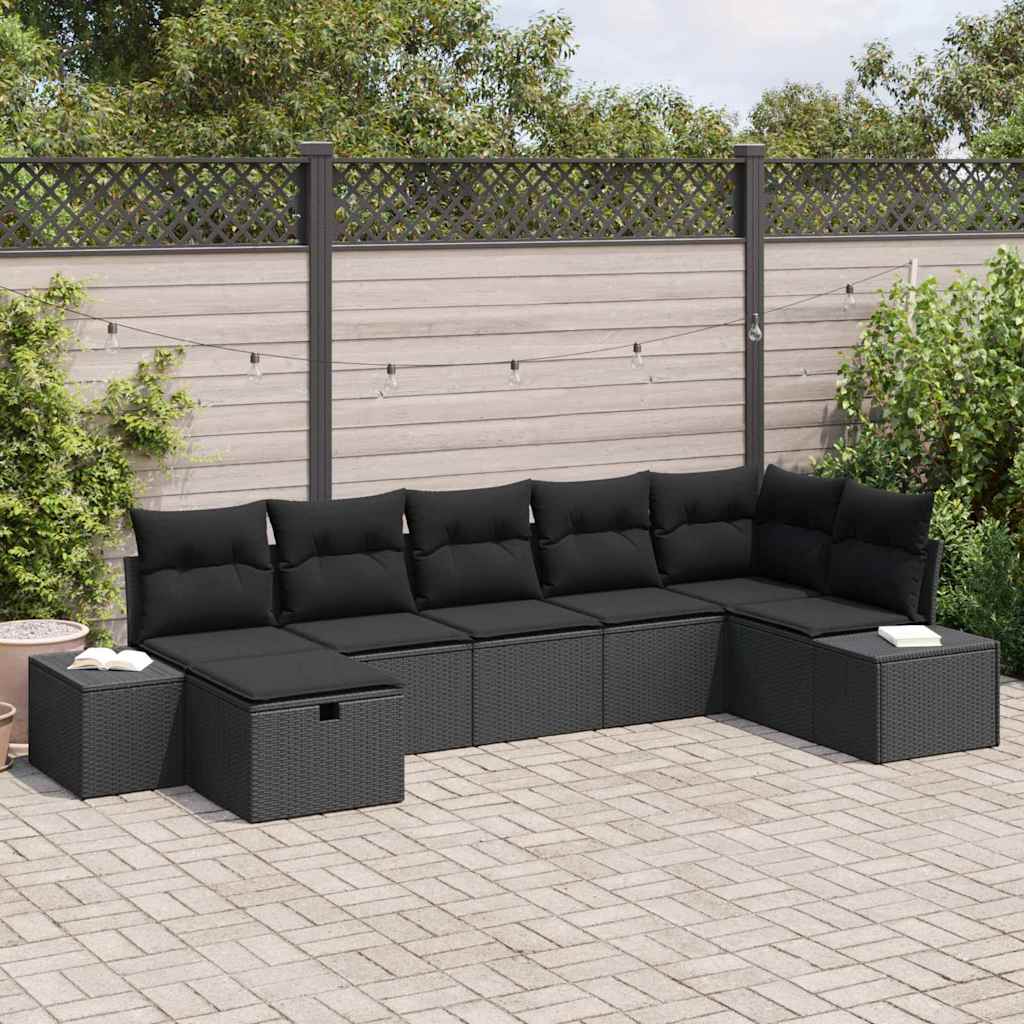 Ensemble de canapé de jardin avec coussin 7 pcs Noir polyrotin - XIOS