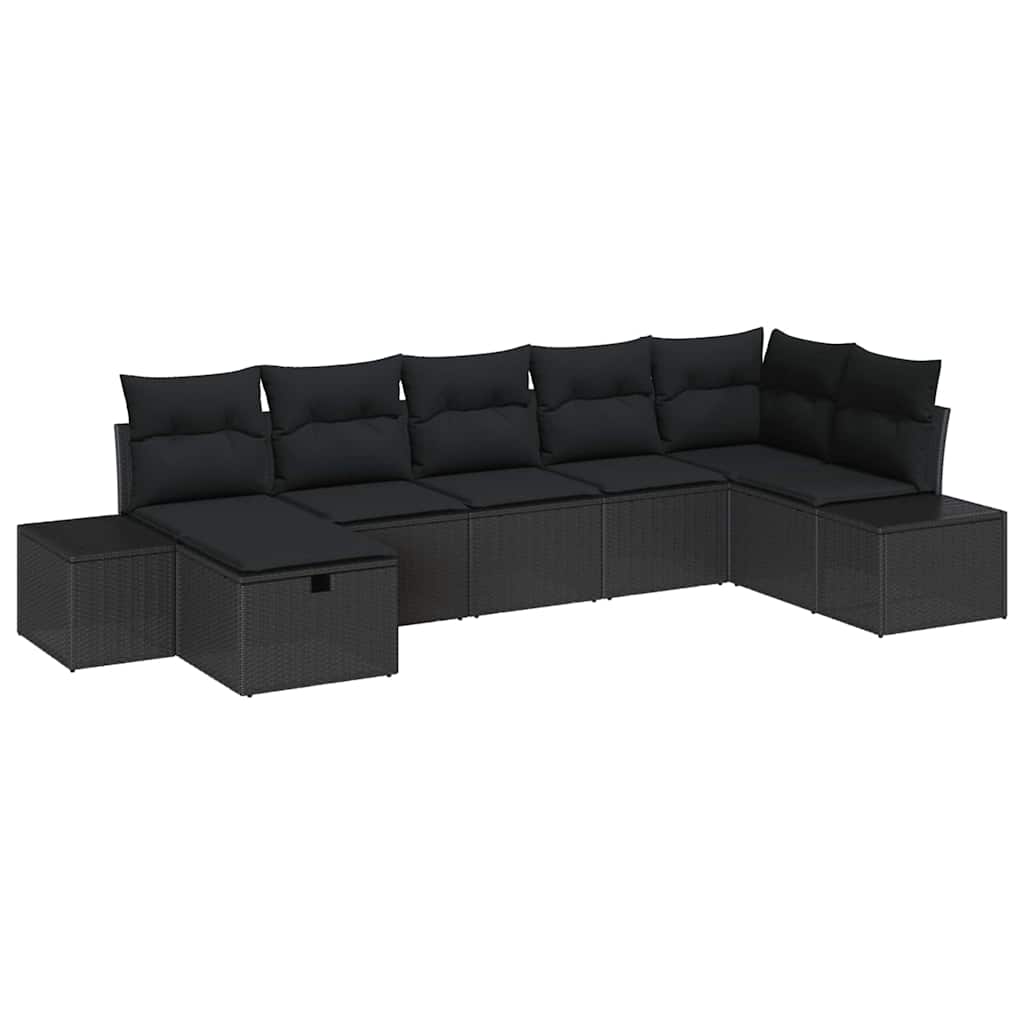 Ensemble de canapé de jardin avec coussin 7 pcs Noir polyrotin - XIOS