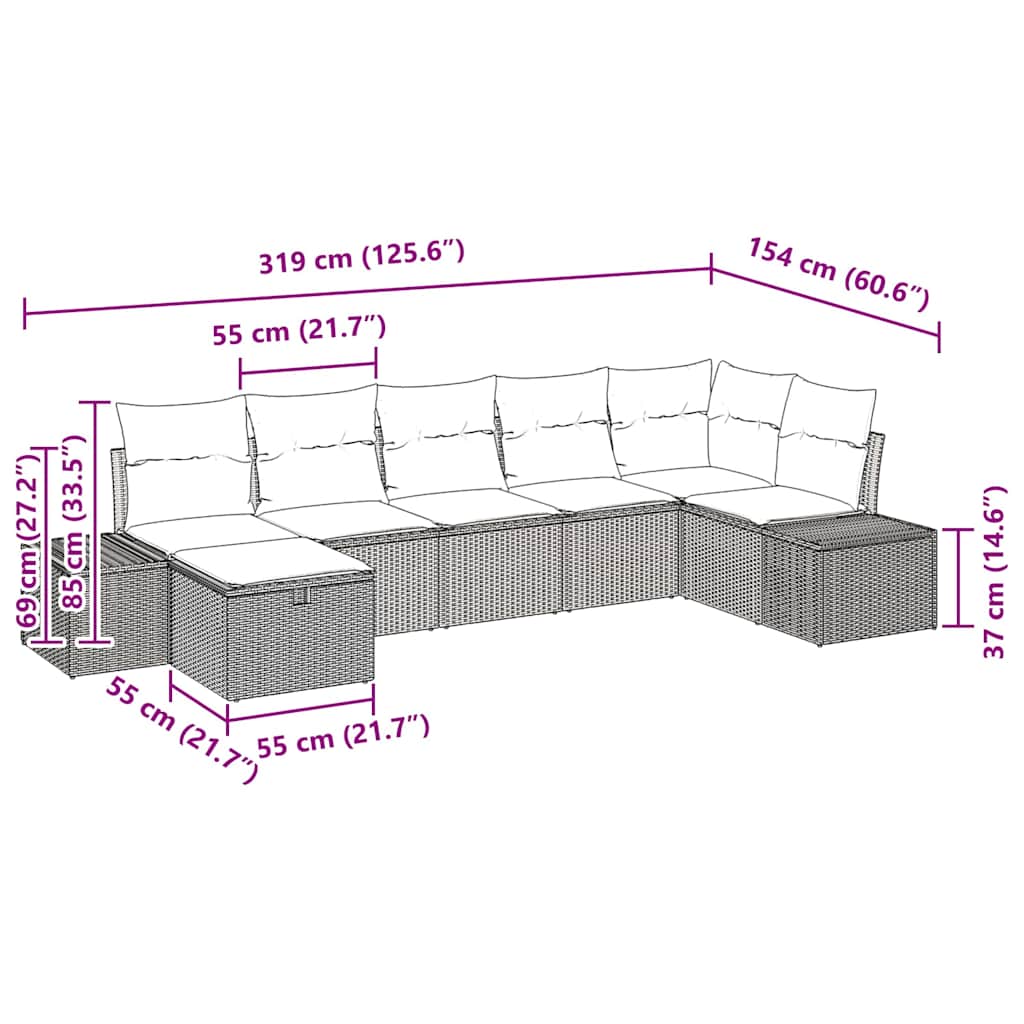 Ensemble de canapé de jardin avec coussin 7 pcs Noir polyrotin - XIOS