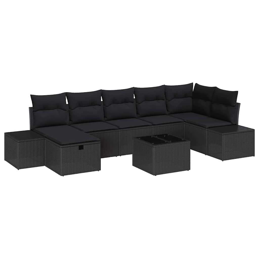 Ensemble de canapé de jardin avec coussin 8 pcs Noir polyrotin - XIOS
