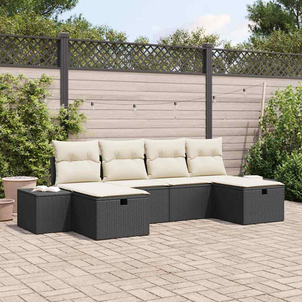 Ensemble de canapé de jardin avec coussin 6 pcs Noir polyrotin - XIOS