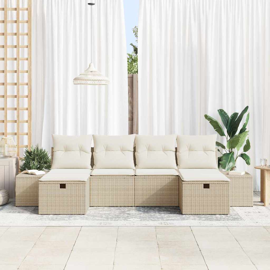 Ensemble de canapé de jardin avec coussin 6 pcs Beige polyrotin