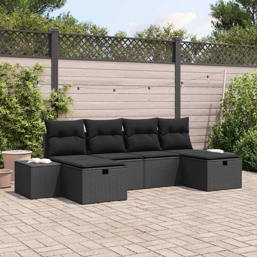 Ensemble de canapé de jardin avec coussin 6 pcs Noir polyrotin