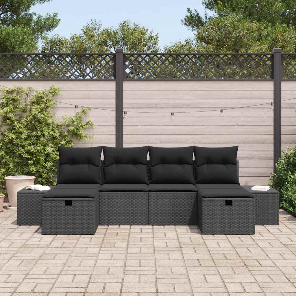 Ensemble de canapé de jardin avec coussin 6 pcs Noir polyrotin