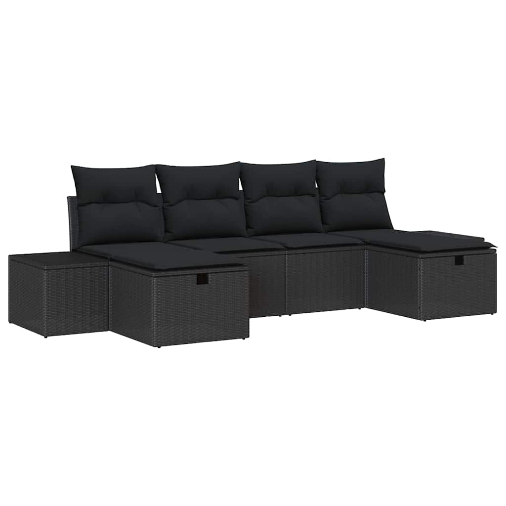 Ensemble de canapé de jardin avec coussin 6 pcs Noir polyrotin
