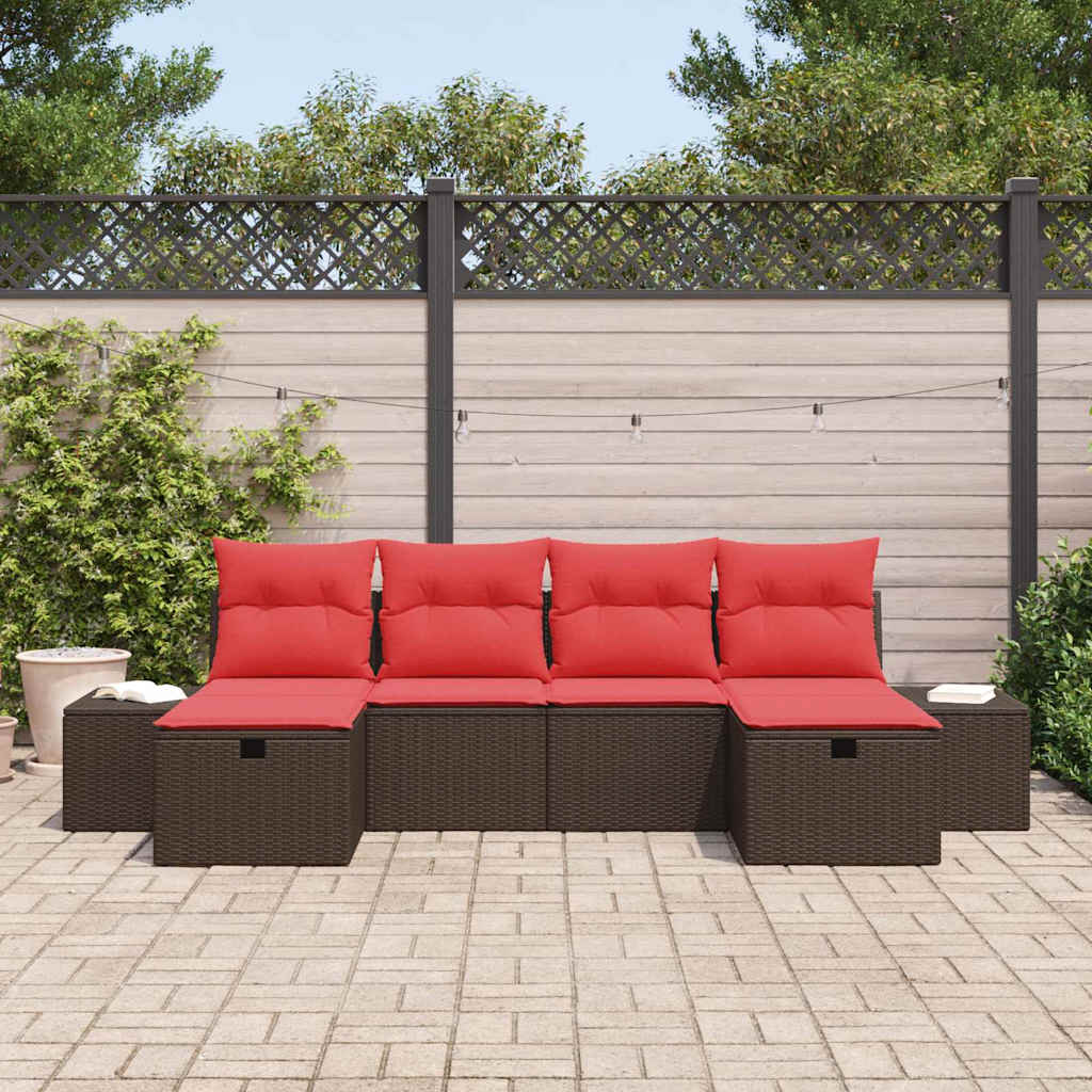 Ensemble de canapé de jardin 6 pcs Marron polyrotin - XIOS
