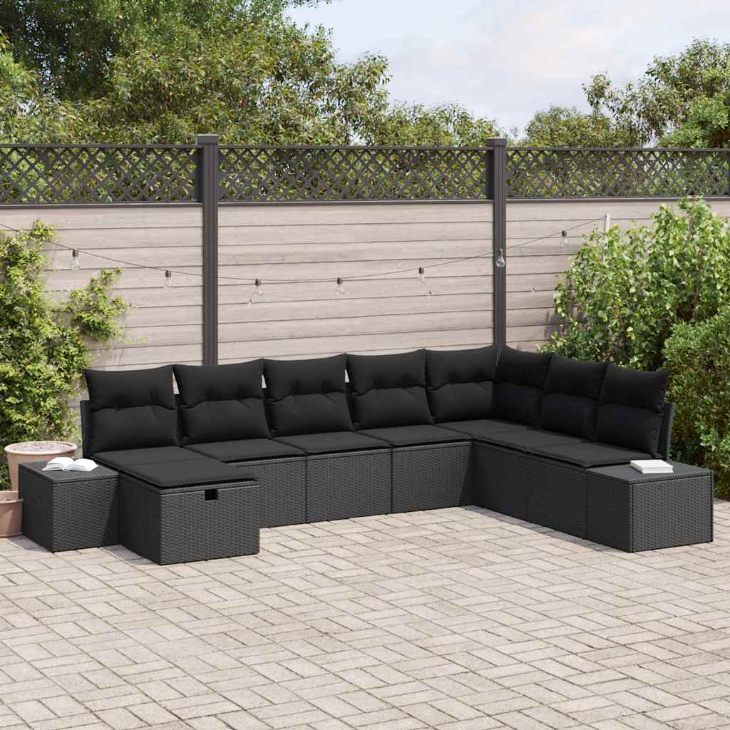 Ensemble de canapé de jardin avec coussin 8 pcs Noir polyrotin - XIOS