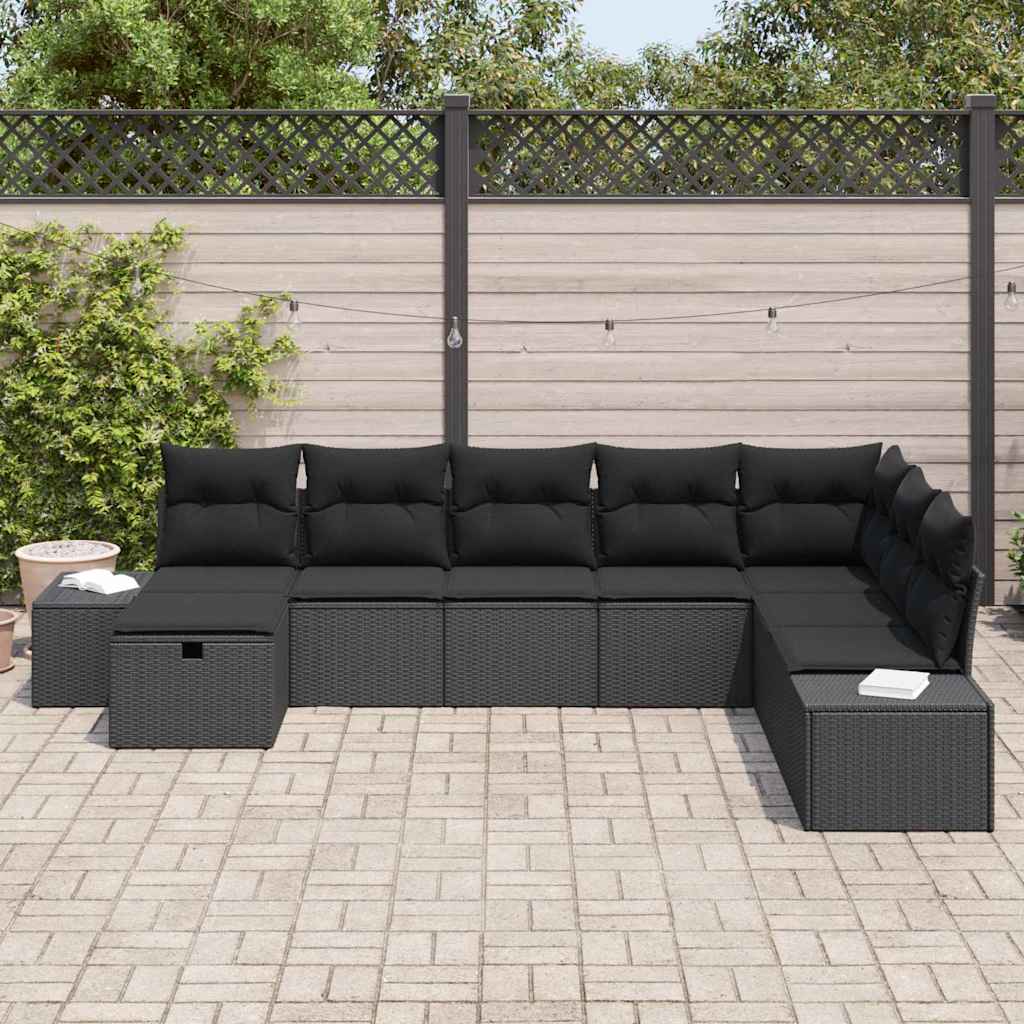 Ensemble de canapé de jardin avec coussin 8 pcs Noir polyrotin - XIOS