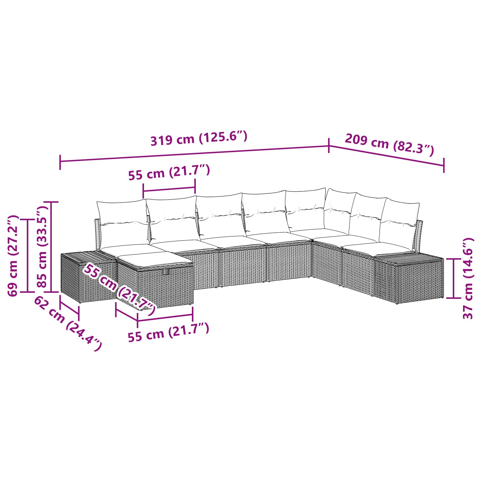 Ensemble de canapé de jardin 8 pcs Marron polyrotin - XIOS