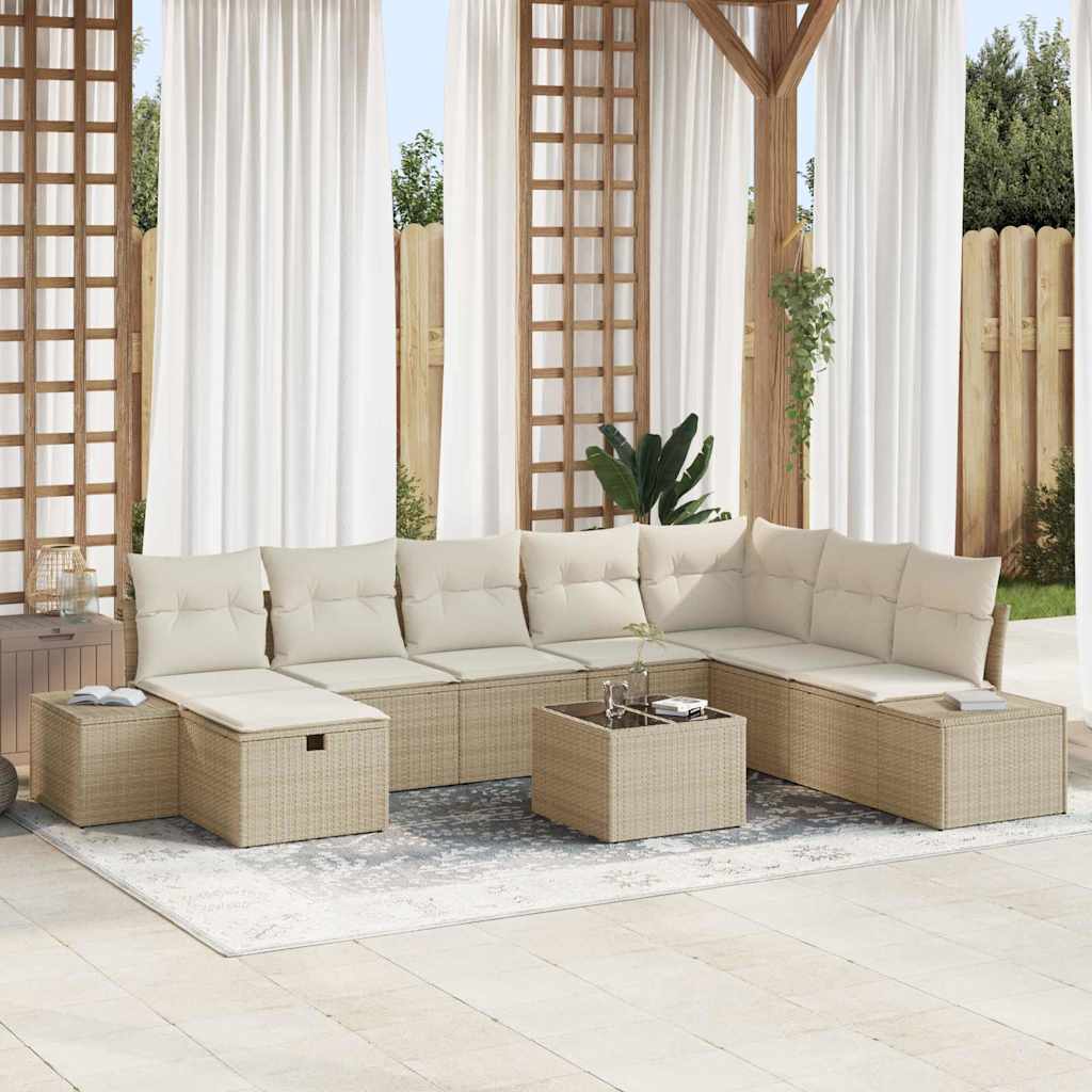 Ensemble de canapé de jardin avec coussin 9 pcs Beige polyrotin - XIOS