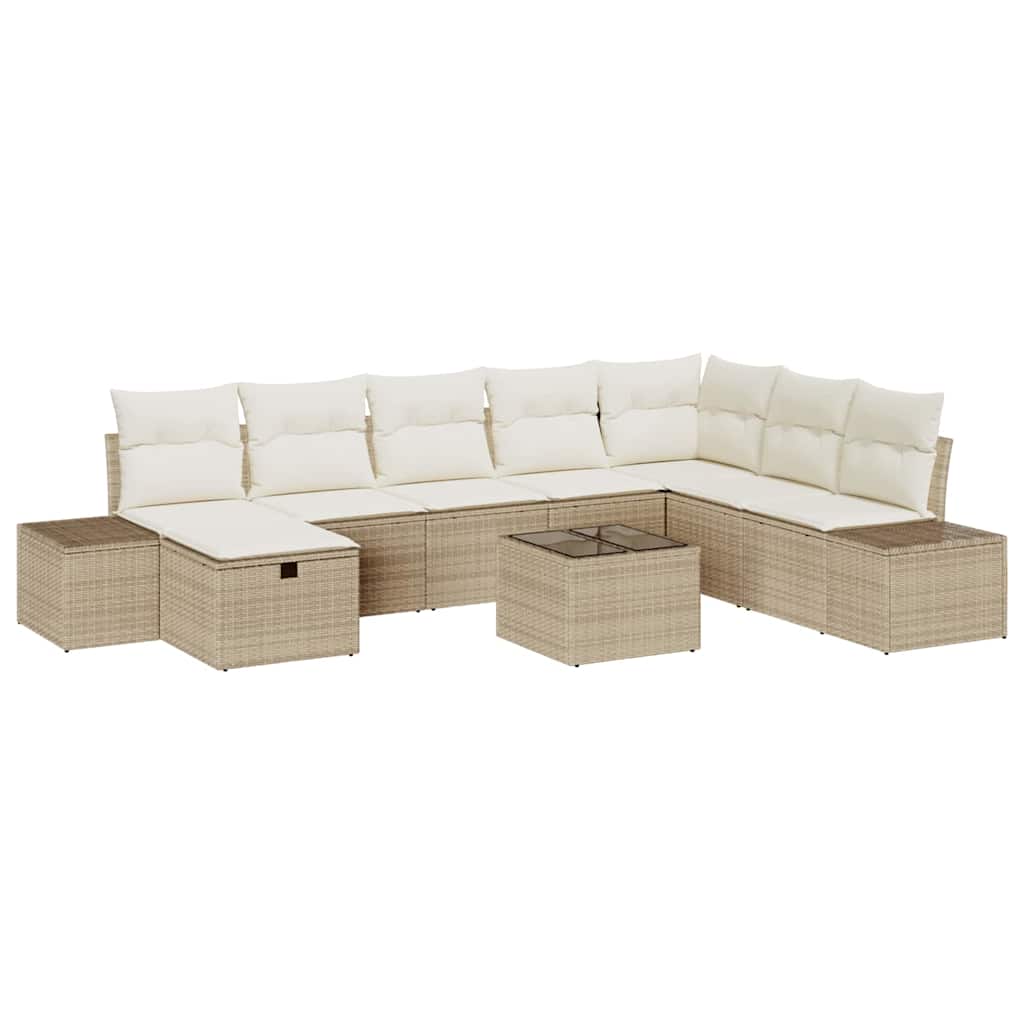 Ensemble de canapé de jardin avec coussin 9 pcs Beige polyrotin - XIOS