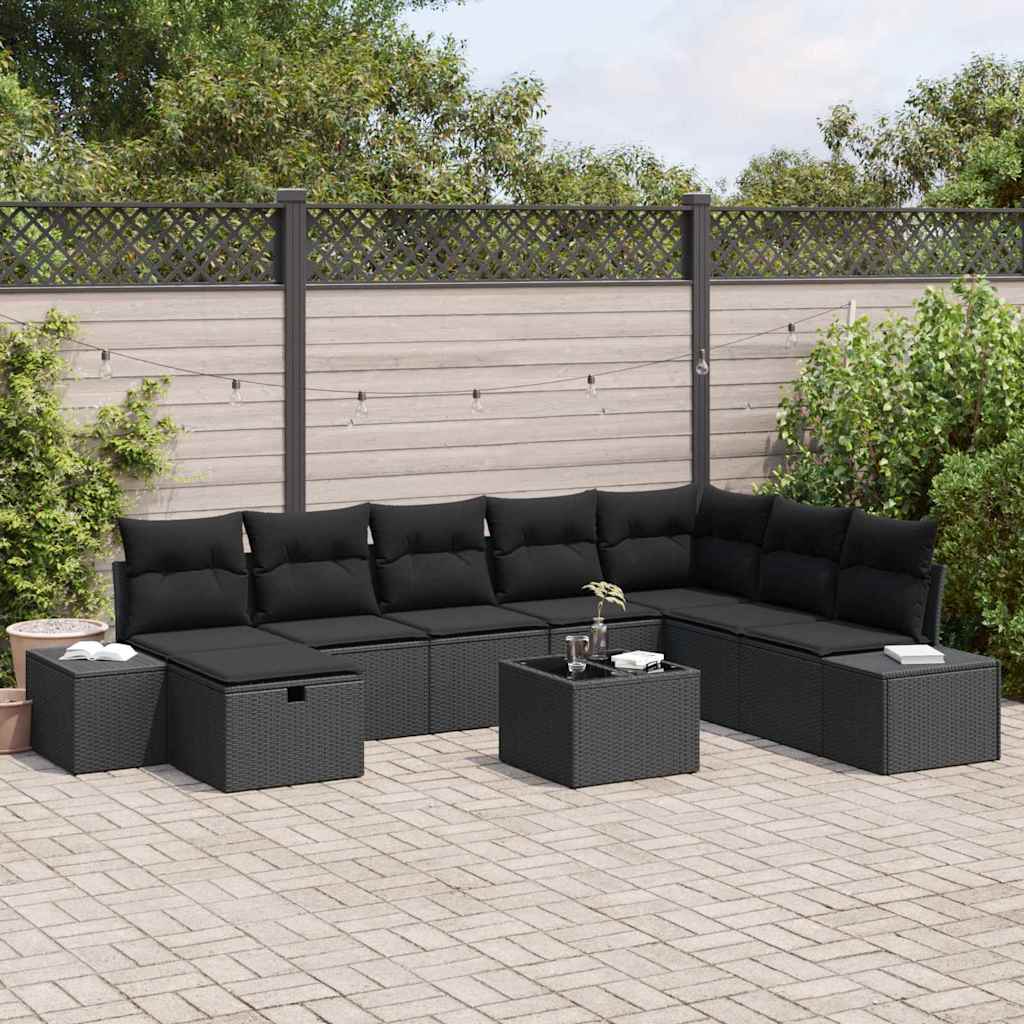 Ensemble de canapé de jardin avec coussin 9 pcs Noir polyrotin - XIOS
