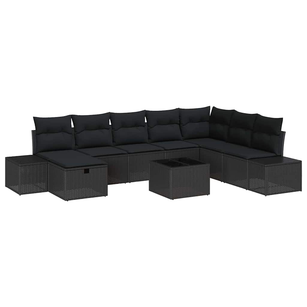 Ensemble de canapé de jardin avec coussin 9 pcs Noir polyrotin - XIOS
