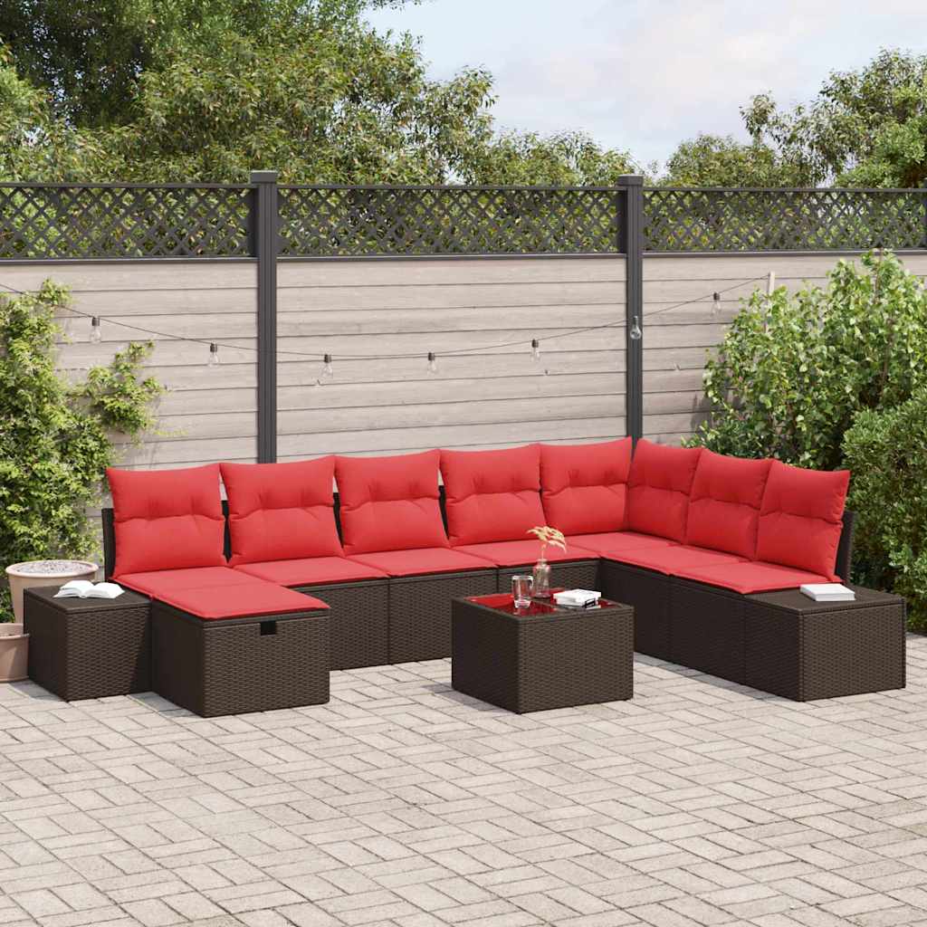 Ensemble de canapé de jardin 9 pcs Marron polyrotin - XIOS