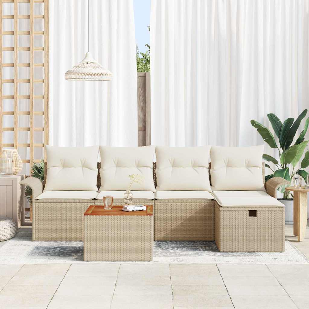 Ensemble de canapé de jardin avec coussin 6 pcs Beige polyrotin