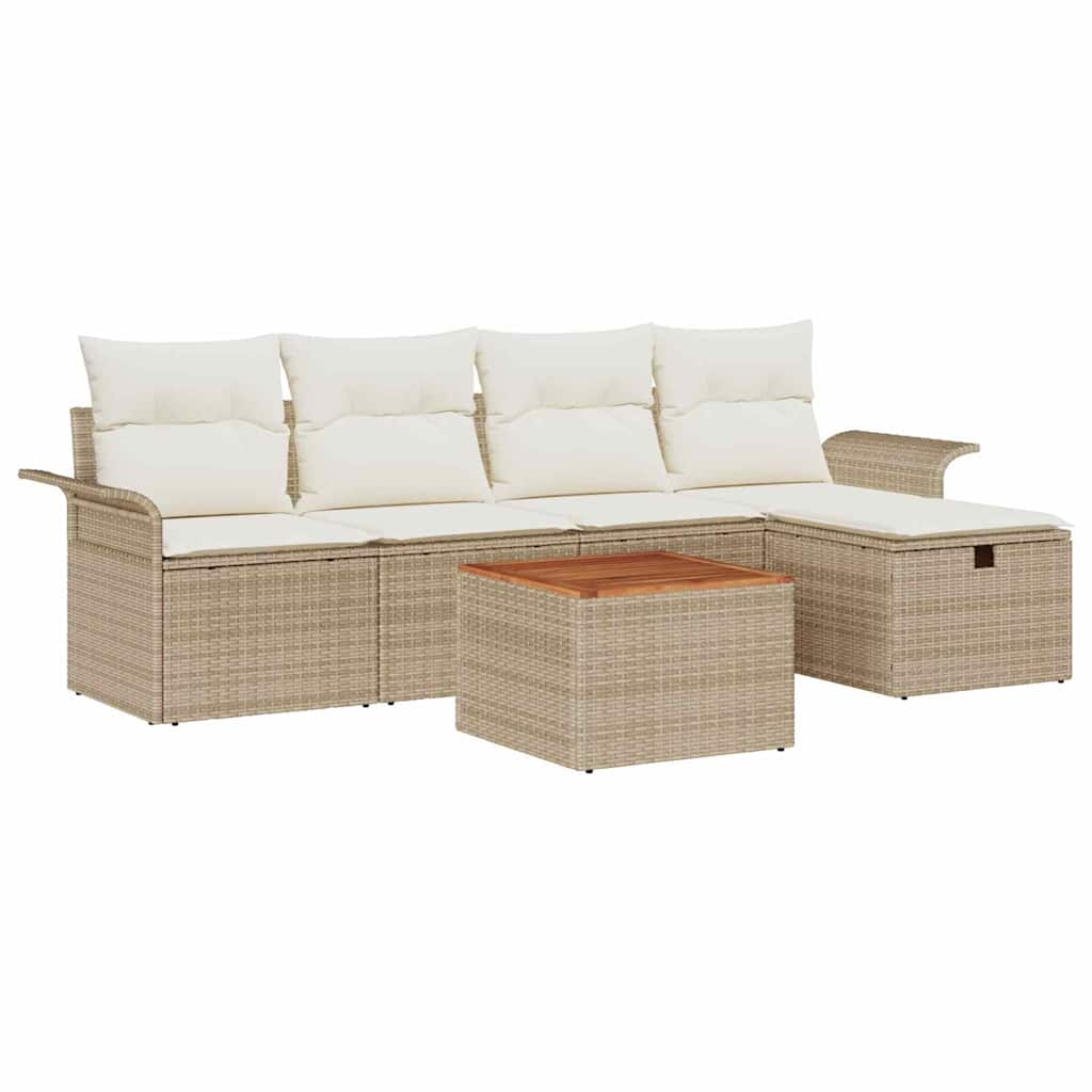 Ensemble de canapé de jardin avec coussin 6 pcs Beige polyrotin