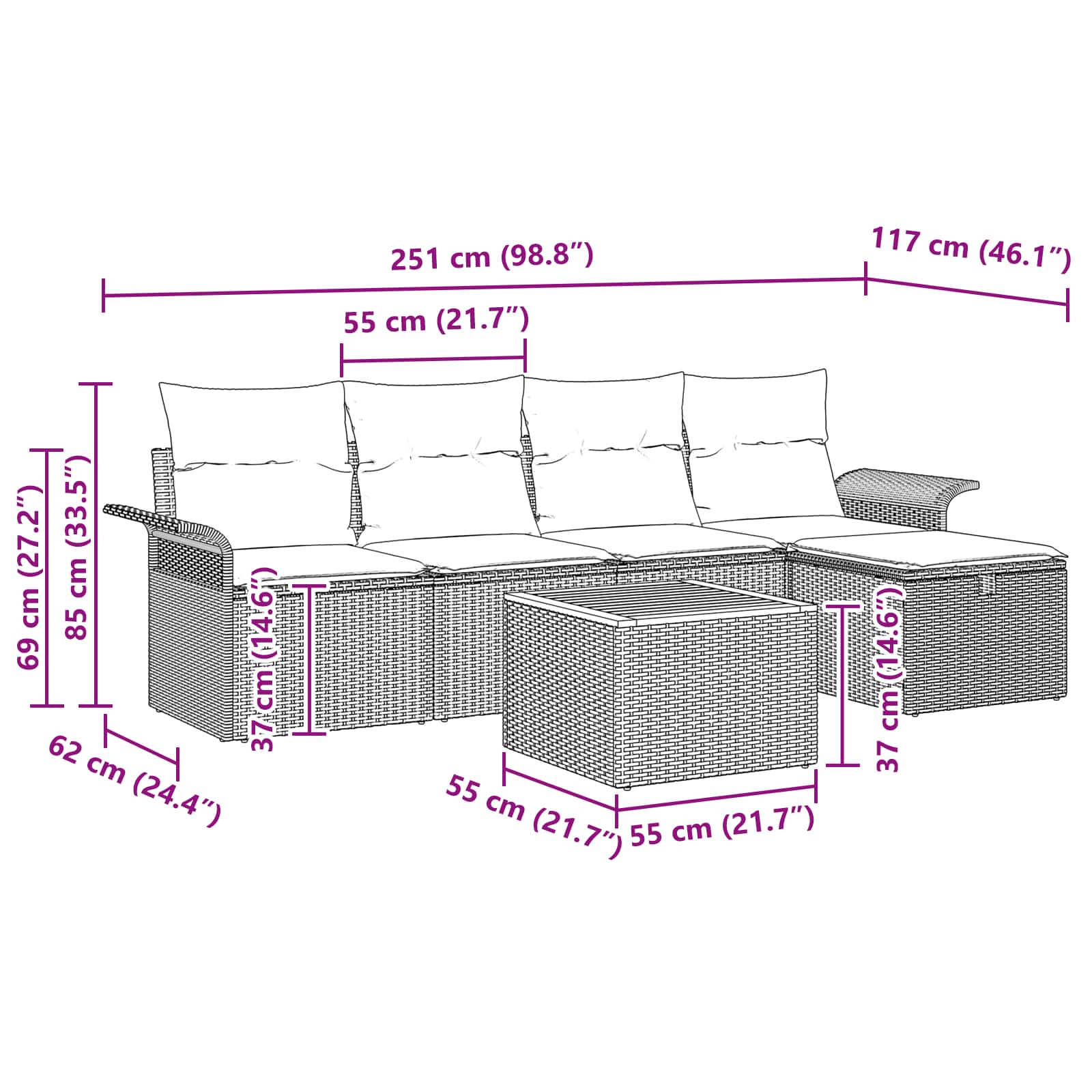 Ensemble de canapé de jardin avec coussin 6 pcs Gris polyrotin - XIOS