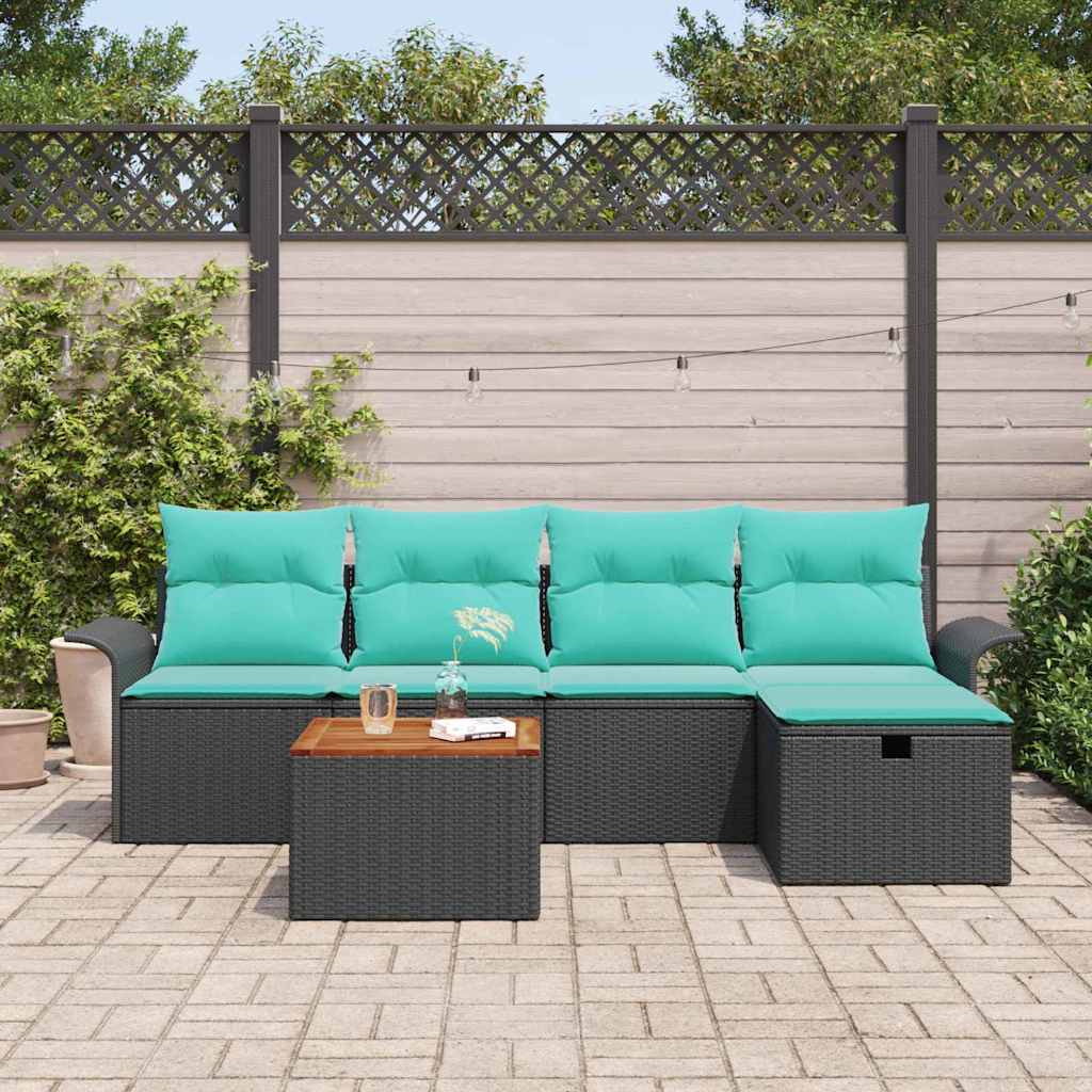 Ensemble de canapé de jardin avec coussin 6 pcs Noir polyrotin - XIOS