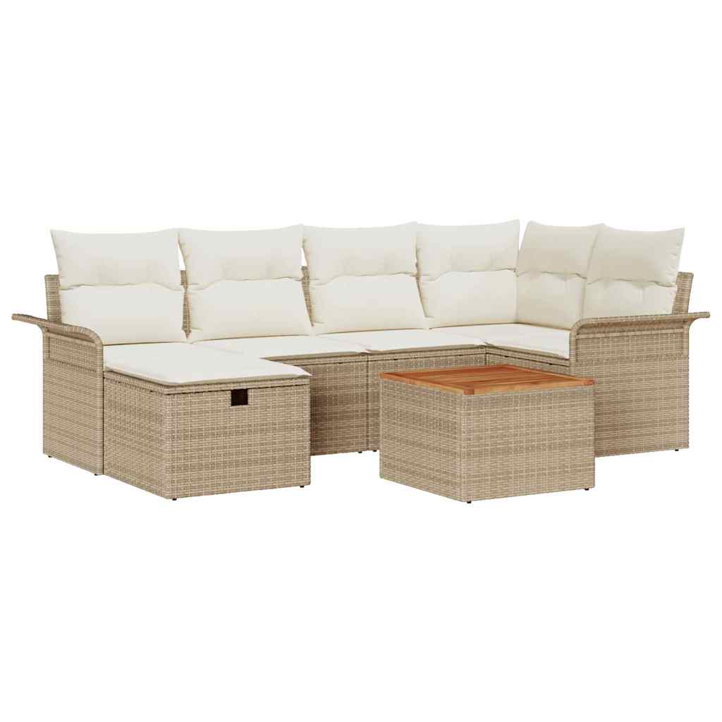 Ensemble de canapé de jardin avec coussin 7 pcs Beige polyrotin