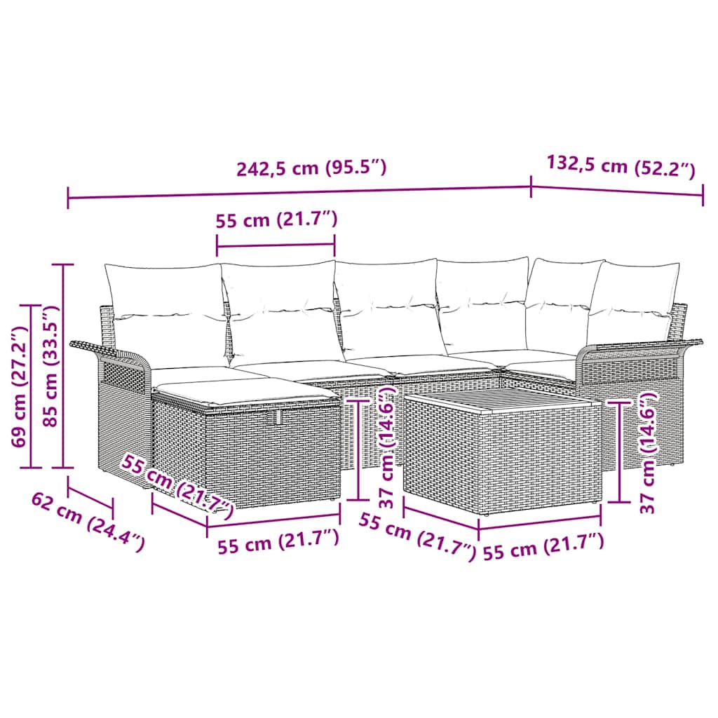 Ensemble de canapé de jardin avec coussin 7 pcs Noir polyrotin