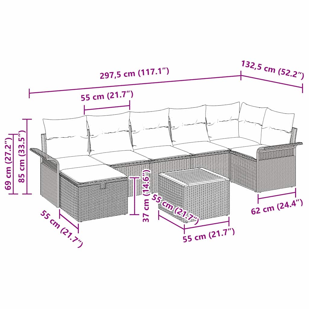 Ensemble de canapé de jardin avec coussin 8 pcs Gris polyrotin - XIOS