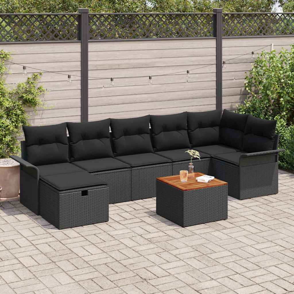 Ensemble de canapé de jardin avec coussin 8 pcs Noir polyrotin - XIOS