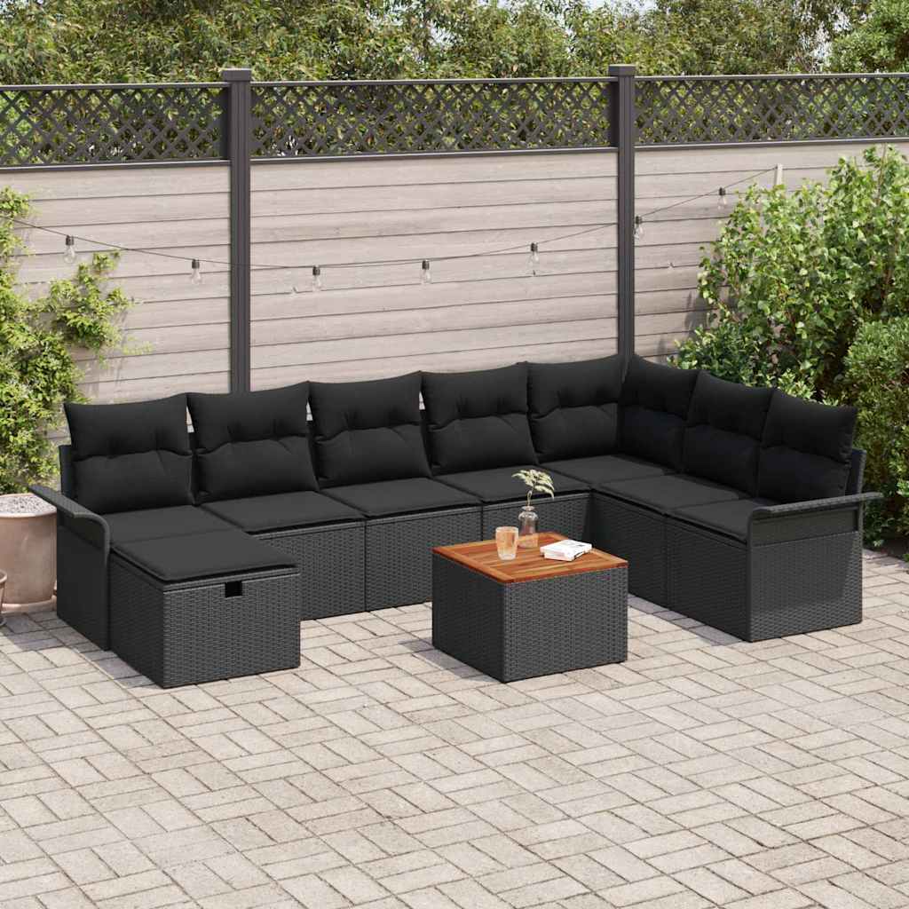 Ensemble de canapé de jardin avec coussin 9 pcs Noir polyrotin - XIOS