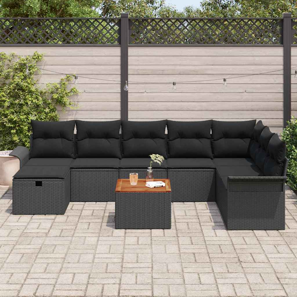 Ensemble de canapé de jardin avec coussin 9 pcs Noir polyrotin - XIOS