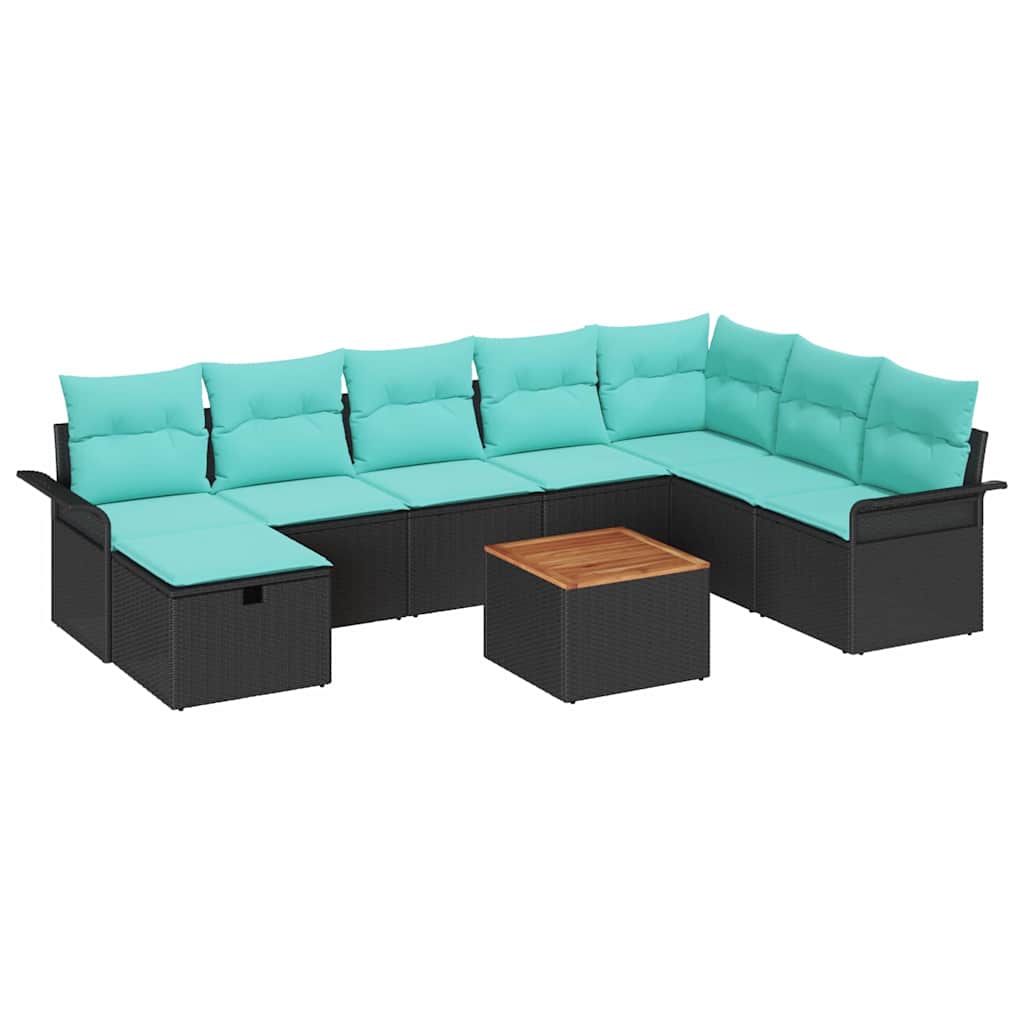 Ensemble de canapé de jardin avec coussin 9 pcs Noir polyrotin - XIOS