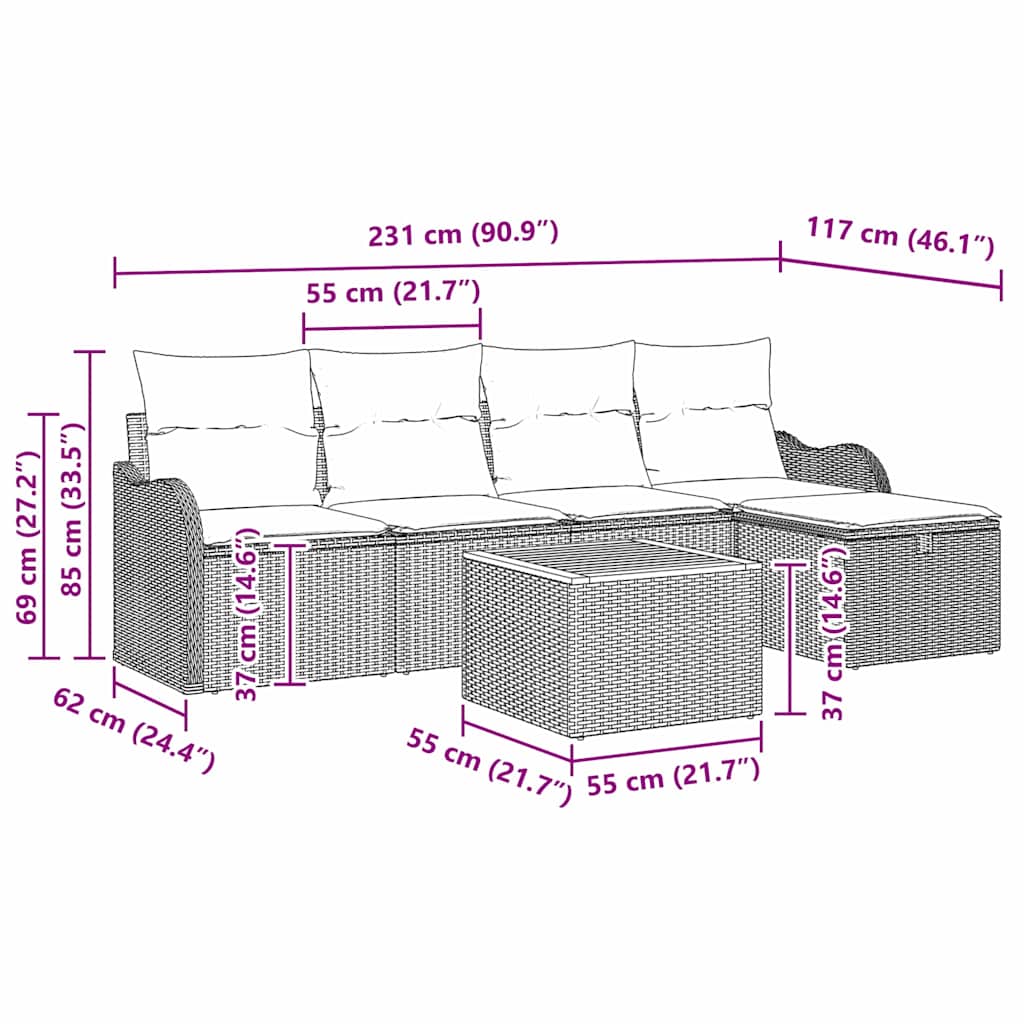 Ensemble de canapé de jardin avec coussin 6 pcs Noir polyrotin - XIOS