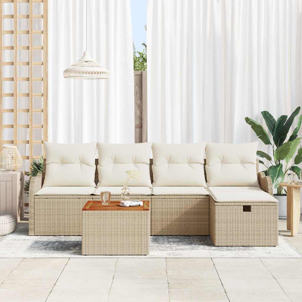Ensemble de canapé de jardin avec coussin 6 pcs Beige polyrotin