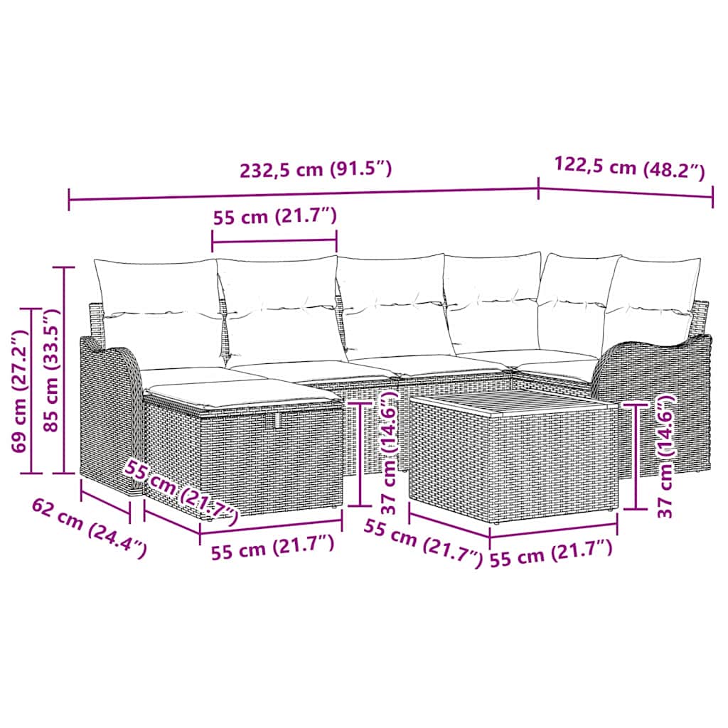 Ensemble de canapé de jardin avec coussin 7 pcs Noir polyrotin