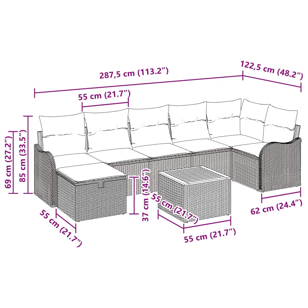 Ensemble de canapé de jardin avec coussin 8 pcs Noir polyrotin - XIOS