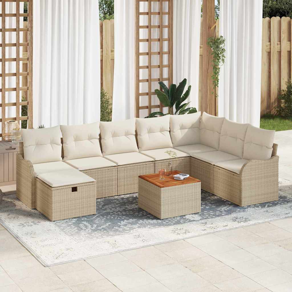 Ensemble de canapé de jardin avec coussin 9 pcs Beige polyrotin - XIOS