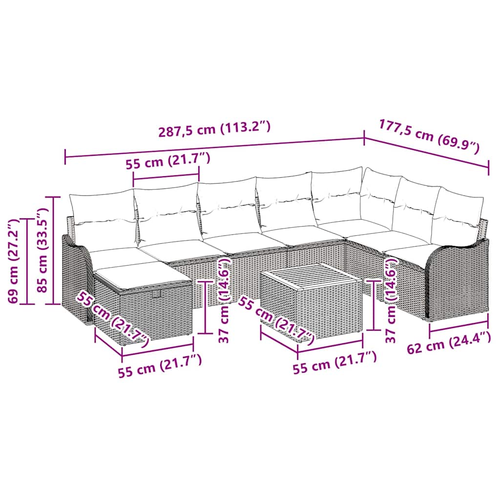 Ensemble de canapé de jardin avec coussin 9 pcs Beige polyrotin - XIOS