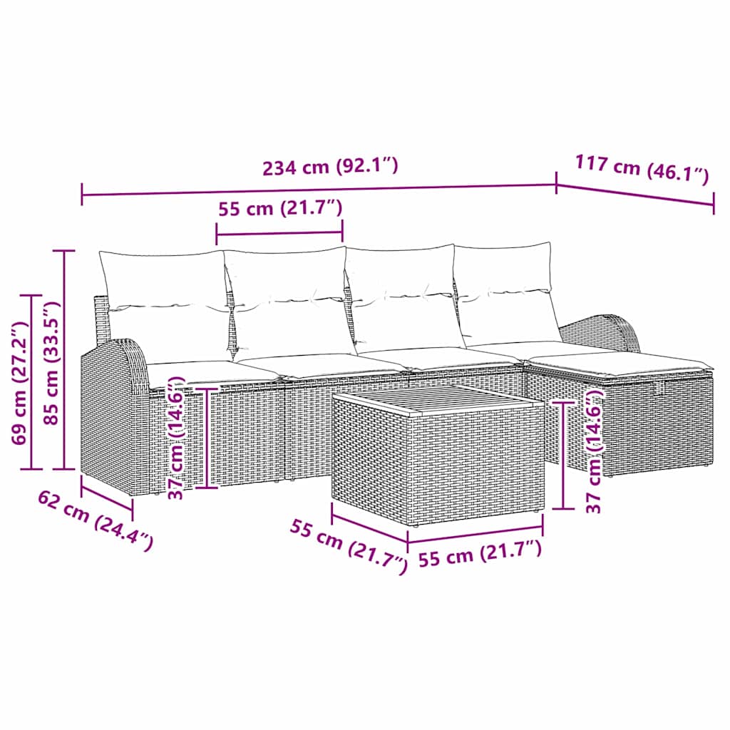 Ensemble de canapé de jardin avec coussin 6 pcs Gris polyrotin - XIOS