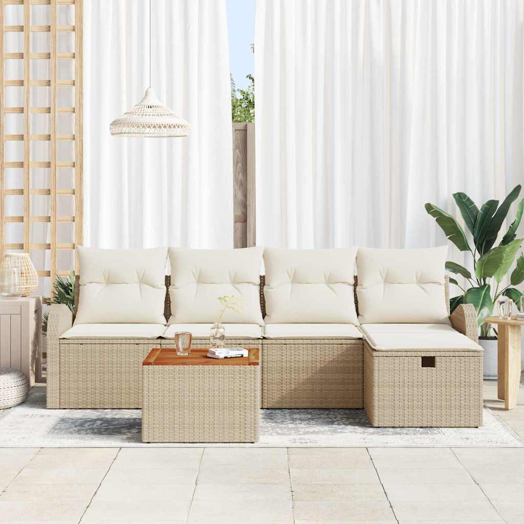 Ensemble de canapé de jardin avec coussin 6 pcs Beige polyrotin