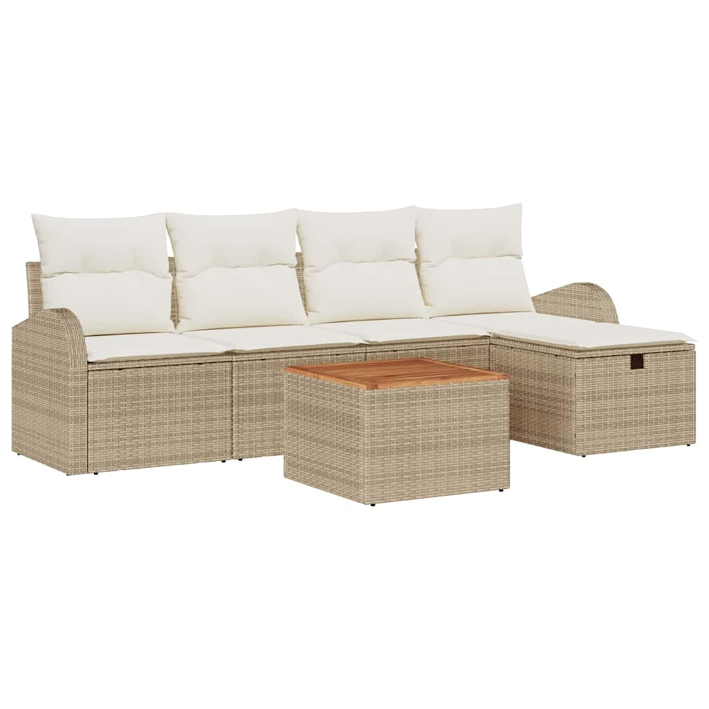 Ensemble de canapé de jardin avec coussin 6 pcs Beige polyrotin