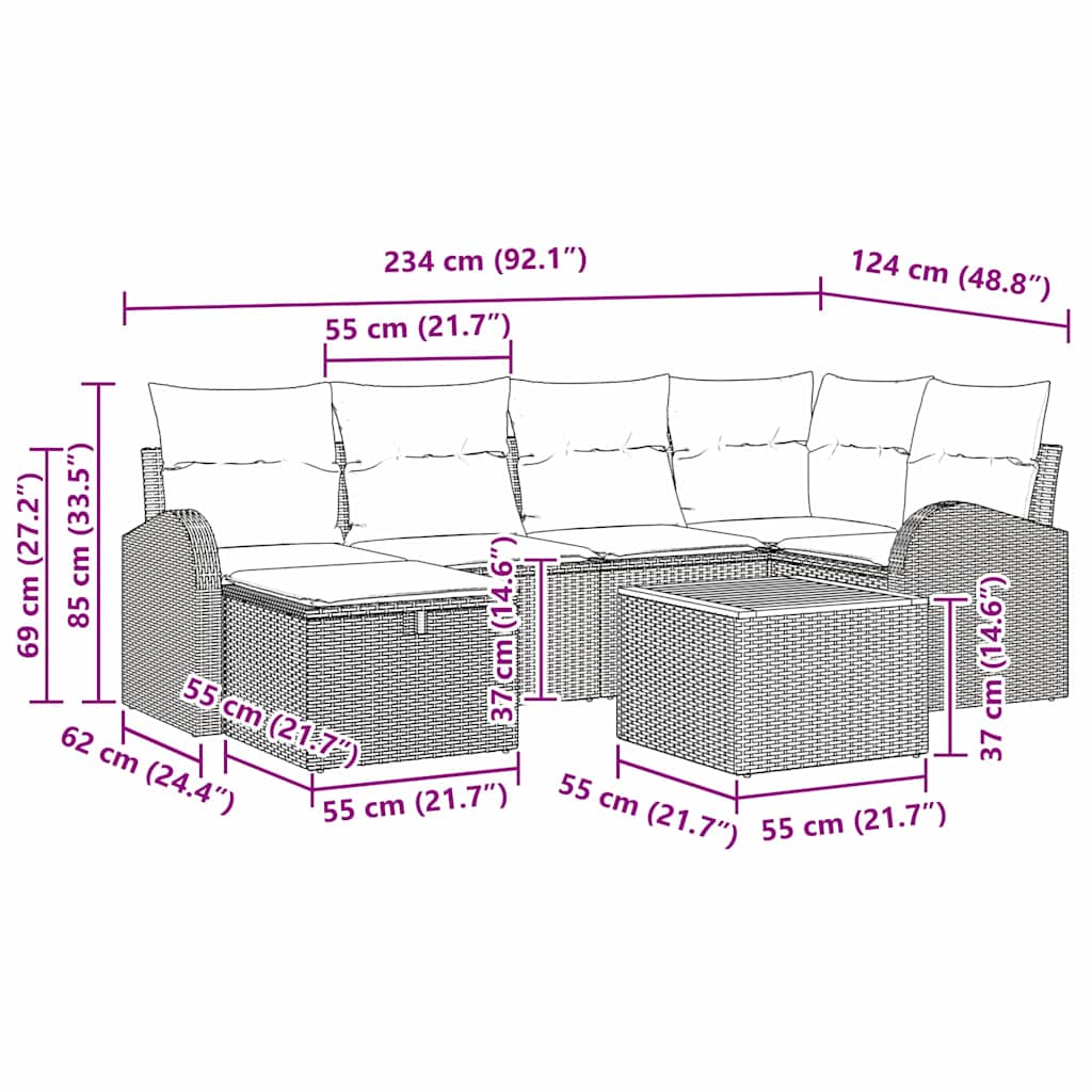 Ensemble de canapé de jardin avec coussin 7 pcs Beige polyrotin